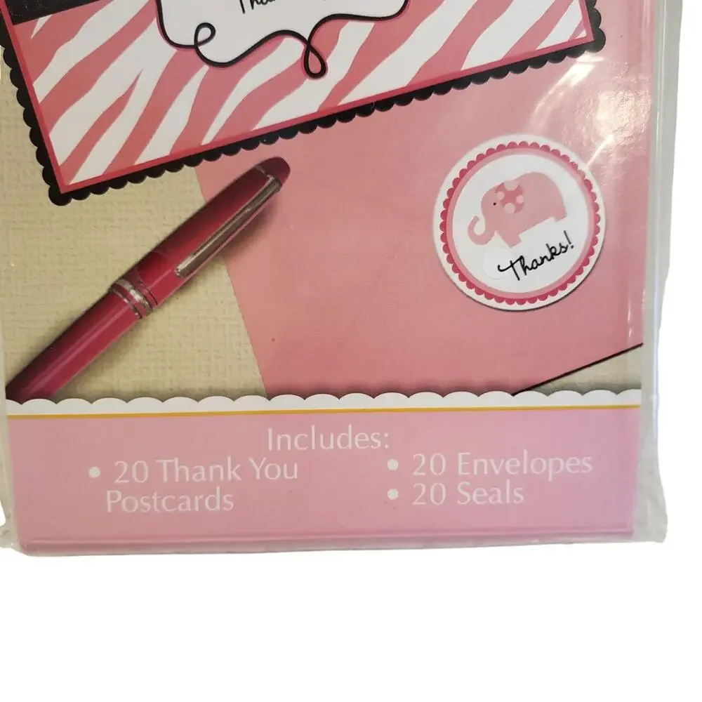Baby Girl Pink Elephant Leopard Print Thank You Cards Baby Shower with Stickers